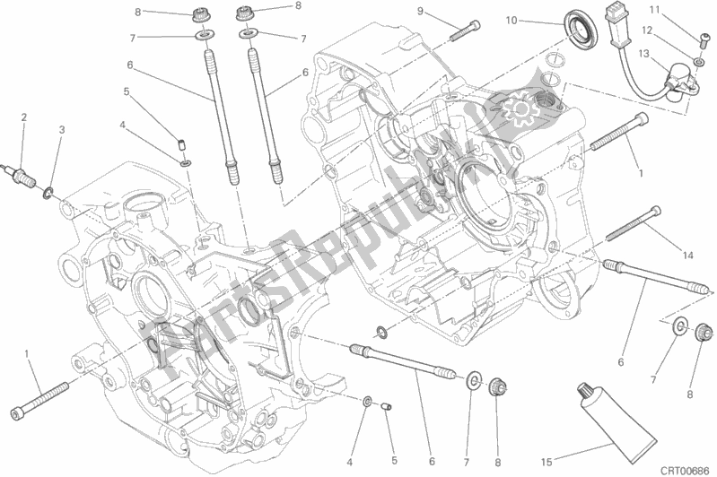 All parts for the Half-crankcases Pair of the Ducati Monster 797 Thailand USA 2019